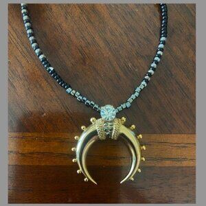 LAST CALL: Unique Gold Toned Crescent Pendant with Bead Detail